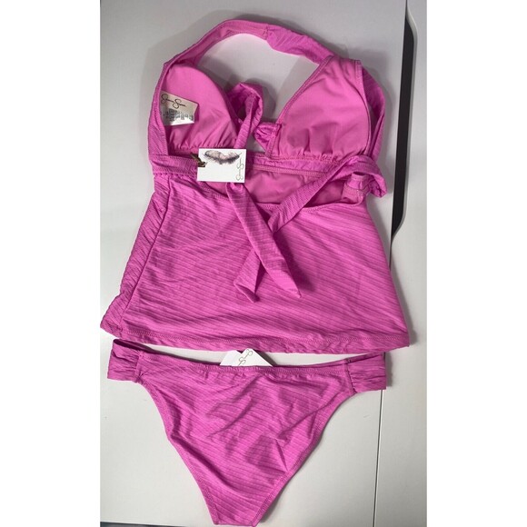 JESSICA SIMPSON 2 piece Bikini Tankini Swim Top & Bottoms Barbie Pink Size L - Picture 5 of 8